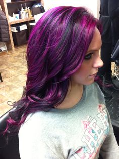 Purple madness "Joico Intensity, orchid and magenta"hair by Tammy Wojciechowski at innovative Peekaboo Highlights, Magenta Hair, Cute Hair Colors, Bella Hair, Pinterest Hair, Bright Hair, Funky Hairstyles, Haircut And Color