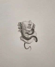 a drawing of a man's head with a snake around his neck