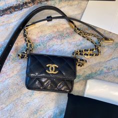 Gently Used. In Excellent Used Condition. Authentic Chanel. Purchased At Neiman Marcus In Galleria In Tysons 2 Mall. 3.5*4*1”. Belt Size Goes From 30-38”. Red Lining. Made In Italy. Leather Cleaning Cloth, Box, Ribbons, Tag, Dust Bag, Shopping Bag Included. Vintage Gold Tone Hardware. Belt And Card Case Don’t Detach. Very Cute. It Will Fit Id, Credit Card And A Car Key. Black. Elegant Rectangular Wallet As Fashion Accessory, Elegant Rectangular Fashion Wallet, Designer Leather Wallet On Chain, Designer Wallet On Chain With Gold-tone Hardware, Luxury Leather Wallet On Chain, Rectangular, Luxury Rectangular Belt Bag With Removable Pouch, Designer Wallet On Chain With Removable Pouch, Luxury Wallet On Chain With Removable Pouch, Elegant Black Wallet