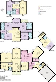 two floor plans for the first and second floors of an apartment building with multiple levels