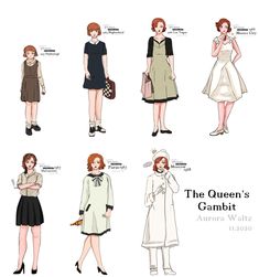 the queen's garbt character model sheet for an animated tv show,