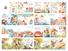 the little mermaid story book is shown in several different scenes, including an image of children playing