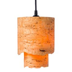 a light hanging from a ceiling fixture with wood grain pattern on the top and bottom