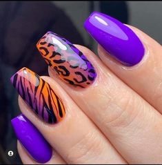 Purple Cheetah Nails, Cheetah Nail Designs, Animal Print Nails Art, Funky Nail Art, Ombré Nails, Art Deco Nails, Nails Purple, Leopard Print Nails, Purple Nail