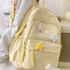 Questions? Leave A Comment Below! Cute Backpacks For Middle School, Pastel Backpack, Cute Backpacks For School, Yellow Backpack, School Bag Essentials, Durable Backpack, Kawaii Backpack, Functional Backpack, Rose Bag