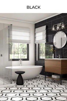 https://www.flooranddecor.com/explore-bathrooms?prefn1=color&prefv1=Black Black Modern Bathroom, Dark Tile, Bath Redo, Bathroom Retreat, Bathroom Floors, Black Tile, Black Tiles