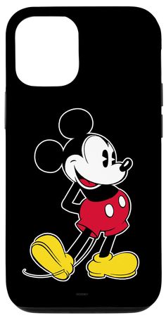 a black phone case with a cartoon mickey mouse character on it's back cover