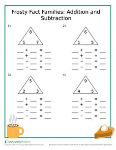 the worksheet for addition and division fact families