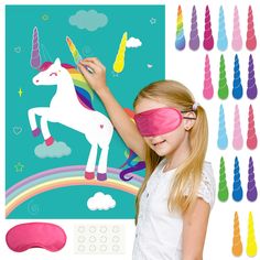 PRICES MAY VARY. Package included: 1* birthday poster; 1* blindfolds; 24* horns; (Balloons not included) Pin the horn on the birthday game set, a good choice to birthday party, kid games, classroom party, birthday party, add more fun to your friends, kids and families 28” * 21” large high gloss poster, can be used as home decoration, wall decorations, room decoration, birthday party supplies Reusable game: The birthday horn stickers are easy to tear and paste it up, remove and reset, It will bri Pin The Horn On The Unicorn, Rainbow Party Favors, Unicorn Games, Rainbow Party Supplies, Unicorn Birthday Decorations, Birthday Party Game, Rainbow Party Decorations, Birthday Party Games For Kids, Kids Birthday Party Decoration