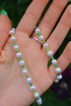 Pearl & Green Necklace beachy vibes & a lil longer than a choker Beachy Vibes, Green Necklace, Beaded Necklaces, Chain Styles, Necklace Etsy, Choker, Beaded Necklace, Handmade Items, Jewelry Necklaces