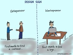 two cartoon images with one saying, design sign and the other saying'first month to find