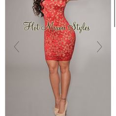 Red Hot Sexy Lace Midi Dress Hot Miami Styles Brand New With Tags Red Mini Bodycon Dress For Club, Flirty Red Bodycon Dress For Club, Red Flirty Bodycon Dress For Club, Red Fitted Midi Dress, Red Lace Cocktail Dress, Floral Dress Fashion, Hot Miami Styles Dresses, Plunge Bodycon Dress, Elegant Floral Dress