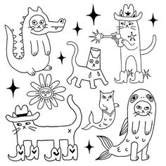 an image of cartoon animals with stars in the background