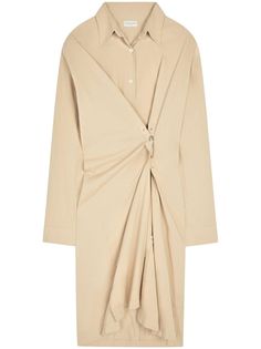 Shop DRIES VAN NOTEN draped cotton shirt dress How To Style A Maxi Dress, Design Your Own Shoes, Dress Drape, Cotton Shirt Dress, Feather Dress, Draped Dress, Kaftan Dress, Style Maxi Dress, Wool Dress