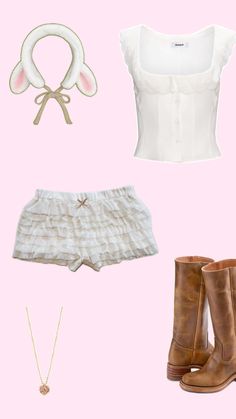 some clothes and accessories on a pink background