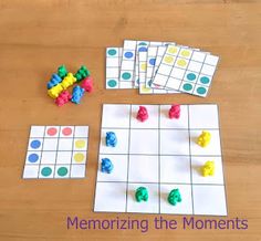 a board game with pieces of colored beads on it and the words memorizing the moments