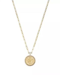 Meira T - 14K Yellow Gold Diamond Coin Charm Necklace, 16" Luxury Coin Necklace With Adjustable Chain, Luxury Coin Necklace With Adjustable Chain For Gift, 14k Gold Chain Necklace With Coin Pendant, 14k Gold Medallion With Cable Chain, 14k Gold Medallion Cable Chain Jewelry, Yellow Gold Coin Necklace With Initial Pendant, Luxury 14k Gold Medallion Necklace, Elegant Gold-tone Jewelry With Coin Pendant, Luxury Round Coin Necklace With Adjustable Chain