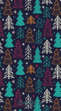 christmas trees with snowflakes and stars on a dark blue background - patterns decorative