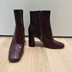 Never Worn, Perfect Condition! Color Is A Dark Red/Maroon. Croc Texture Croc Boots, Dark Red Maroon, Crocs Boots, Red Maroon, Sam Edelman Shoes, Winter Clothes, Red Brown, Sam Edelman, Dark Red