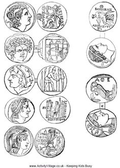 the ancient greek coins are depicted in black and white