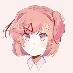 an anime character with pink hair and big eyes