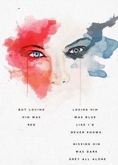 a watercolor painting with words written in different colors and shapes, including the face of a woman's head