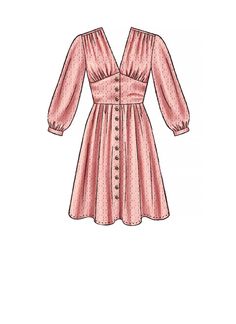 a women's dress with buttons on the chest and long sleeves, in pink polka dot