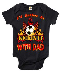 The Soccer Baby Onesie That Wins The Hearts of All. Out with the boring bodysuit! Rapunzie onesies feature witty and charming sayings and illustrations to bring out the fun in your baby's wardrobe. Only The Best For Your Baby. Rapunzie baby clothes are pre-shrunk and made with only the finest materials. "I'd Rather Be Kickin' It With Dad" bodysuit features: - Super high-quality cotton (won't fade) - Ultra soft to the touch - Perfect thickness for optimal comfort The perfect gift for: - Baby show Soccer Baby, Dad Baby, Baby Bodysuit, Onesies, Baby Onesies, Baby Clothes, Soccer, Bring It On, Perfect Gift