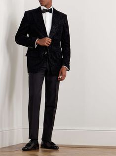 TOM FORD Atticus Cylinder Snake-Effect Cotton-Blend Velvet Tuxedo Jacket for Men Winter Evening Outerwear With Pressed Crease, Luxury Outerwear With Pressed Crease For Parties, Luxury Fitted Outerwear With Concealed Placket, Velvet Tuxedo Jacket, Tom Ford Collection, Mens Tuxedo, Velvet Tuxedo, Tom Ford Clothing, Tuxedo For Men