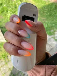 Summer Nails 2023 Gel, Gel Summer Nails, Nails 2023 Gel, Summer Nails Cute, Watermelon Nail, Summer Nails Neon, Watermelon Nail Art, Pink Tip Nails, Summer Nails 2023