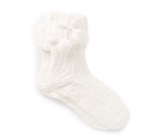 Keep your feet comfy and cozy this season in this pair of soft slipper socks. With a neutral cream color, playful pom-poms and gripper soles, you can't go wrong. They're great for wearing around the house or to bed. Comfortable White Socks For Loungewear, Super Soft White Socks For Loungewear, White Super Soft Socks For Loungewear, Comfy White Socks For Loungewear, Cozy Super Soft Cream Socks, Comfortable White Indoor Socks, Pink Tattoo, Soft Slippers, Big Lots