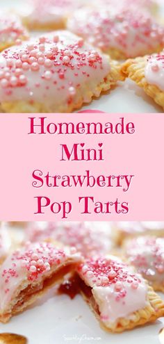 homemade mini strawberry pop tarts with white frosting and sprinkles on top