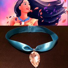 an image of a woman with long hair wearing a blue choker and a diamond necklace