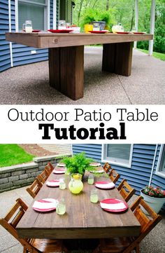 an outdoor patio table is shown with the text overlay that reads, outdoor patio table