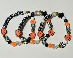 Happy Halloween These bracelets are great for stacking to any watch, or wear alone for a dainty look.  Bracelet sizes: 6 inches--xsmall 6.5 inches--small 7  inches--medium/average 7.5 inches--large  Price is for one bracelet. [CARE TIPS -To keep your item lasting longer avoid contact with water and lotions. Halloween Word Bracelet, Spooky Adjustable Bracelets For Halloween, Halloween Novelty Bracelets Personalized, Spooky Halloween Bracelets For Gift, Novelty Personalized Halloween Bracelets, Halloween Novelty Orange Bracelets, Spooky Halloween Gift Bracelets, Novelty Orange Bracelets For Halloween, Fun Adjustable Jewelry For Halloween