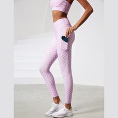 Checkered Leggings. A comfortable fit with a sporty look for workouts, yoga or just hanging out. Feel comfortable and look great. Detail: Quick Dry/BreathableDetail: Side & Back PocketsWaist Type: HighMaterial: (75%) Nylon, (25%) Spandex Breathable Yoga Pants With Athletic Fit, Sporty Leggings With Elastic Waistband For Pilates, Sportswear Leggings For Fitness, Sportswear Leggings For Pilates With Elastic Waistband, Sporty Tights With Elastic Waistband For Yoga, Casual Breathable Leggings For Pilates, Sporty Yoga Tights With Elastic Waistband, Comfortable High Stretch Yoga Pants, Casual Breathable Pants For Pilates