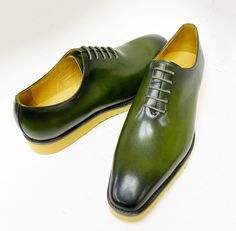 Style: 518-01-Olive Stylish lace-up Oxford from the Carrucci by Maurice collection in a Smooth Calfskin features soft Calfskin lining, a clean welt, and a super lightweight Yellow Rubber Sole! Green Leather Sole Oxfords For Work, Green Oxfords With Leather Sole For Work, Green Leather Shoes With Leather Sole For Work, Green Leather Work Shoes With Leather Sole, Green Leather Shoes For Work With Leather Sole, Green Lace-up Oxfords For Derby, Green Leather Sole Oxfords For Business, Green Plain Toe Oxfords With Goodyear Welt, Green Goodyear Welted Plain Toe Oxfords