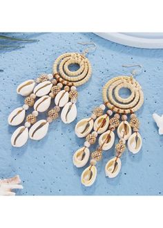 Color:Light Camel;Package Contents:1 Pair X Earrings;Occasion:Sport; Dress Stores Online, Fashion Plus Size, Shell Earrings, Beaded Tassels, Beaded Jewelry Diy, Jewelry Diy, Swimwear Tops, Plus Size Clothing, Color Light