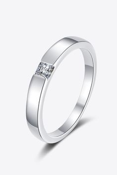 Inlaid Moissanite Rhodium-Plated Ring-Trendsi-Silver-4-[option4]-[option5]-[option6]-[option7]-[option8]-Shop-Boutique-Clothing-for-Women-Online Luxury Silver Wedding Ring With Single Diamond, Formal Solitaire Crystal Ring In Cubic Zirconia, Formal Solitaire Crystal Ring With Cubic Zirconia, Formal Cubic Zirconia Princess Cut Birthstone Ring, Silver Diamond Ring With Tension Setting For Anniversary, Formal Diamond Ring With Tension Setting, Formal Diamond White Crystal Ring, Fine Jewelry Style, Modern Crystal Ring With Diamond Accents For Formal Occasions, Modern Crystal Ring With Diamond Accents For Formal Events