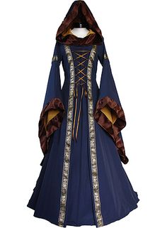 Mideval dresses were often cinched at the waist and corsets were worn.  The cloak or hooded cape was also a popular fashion statement back then. Mideval Dress, Gaun Abad Pertengahan, Black Velvet Gown, Victorian Fashion Dresses, Steampunk Dress, Fest Outfits, Medieval Fashion