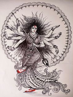 Durga Devi Sketch, Durga Sketch, Maa Drawing, Durga Drawing, Bird Drawing For Kids, Durga Face, Nav Durga, Delicate Tattoos For Women, Ambe Maa