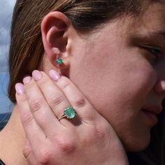 "Genuine Rustic Emerald stud earrings DESCRIPTION These Rustic Emeralds are stunning with gorgeous translucent green color and beautiful rustic markings. Elegantly Set in your choice of high quality 14k Solid Gold or 925 Sterling Silver studs. We love this setting because it lets light in from every angle for maximum sparkle effect.Truly striking and goes with everything. Please allow 1-2 weeks processing time for 14k Gold Option of these earrings. DETAILS * Genuine, Colombian Emeralds * 5mm fac Emerald Stud Earrings, Simple Studs, Earrings Emerald, Emerald Earrings Studs, Studs Gold, Jewelry Simple, Solitaire Studs, Earrings Round, Earring Stud