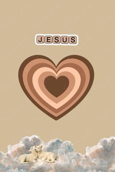 an image of a heart with the word jesus above it and a polar bear in the clouds