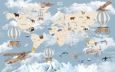 a world map with many different types of wallpapers and animals around the world