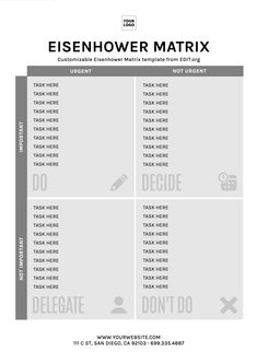 an image of a table with the words eishenhower mattrixx on it