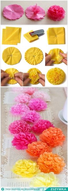 how to make tissue paper flowers that look like they have been cut in half and put on