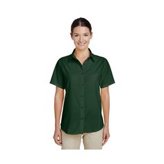 2.36 oz., 100% polyester with moisture-wicking & anti-microbial performance; Structured collar stand with integrated collar stays; Front and back darts for flattering feminine fit; Durable flat felled side and underarm seams; Size: M.  Color: Green.  Gender: female.  Age Group: adult. Twill Shirt, Button Down Collar, Retail Packaging, British Indian, Cotton Shorts, Cotton Twill, Ebay Store, 1 Year, Customer Support