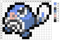 a cross stitch pattern with an image of a woman's face in blue and gray