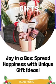 a gift box with the words joy in a box spread happiness with unique gift ideas