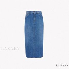 Lasaky - Cotton Denim Skirt: Low Waist Straight Pencil Skirt with Back Slit, Midi Length Umbrella Skirt, Athletic Skirt, Half Skirt, Long Sleeve Sequin, Denim Cotton, Short Jacket, Types Of Skirts, Low Waist, Cinched Waist